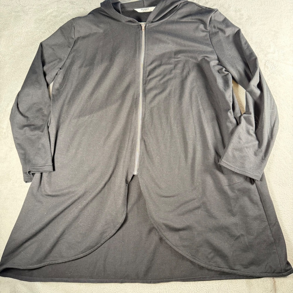 Zeagoo Womens‎ Black Zip Up Hoodie Tulip Hem Longline Hooded Sweatshirt XXL